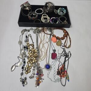 Huge Lot Of Costume Jewelry 16 Necklaces + 20 Bracelets All Wearable Colorful